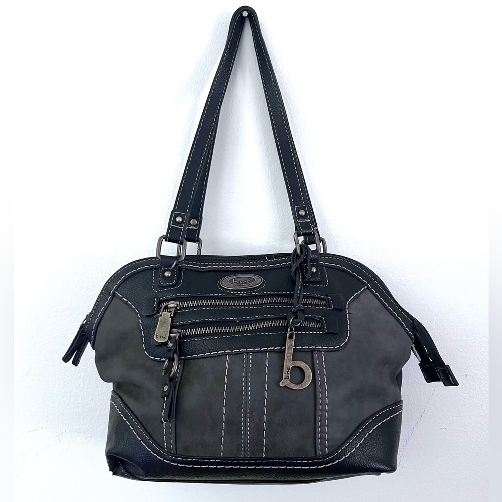 b.o.c. Shoulder Bag Purse Black and Gray Lots of Pockets Brass Hardware